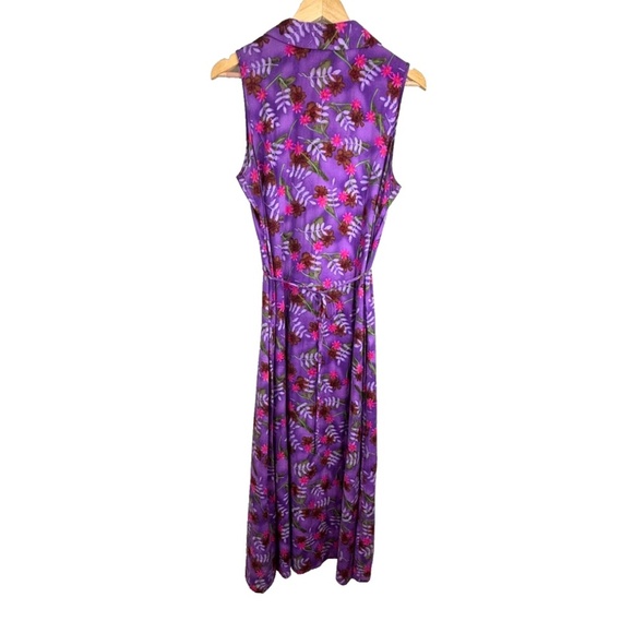 VTG 90s Impressions Maxi Dress M Purple Floral Collared Button Front Boho Retro - Picture 2 of 9